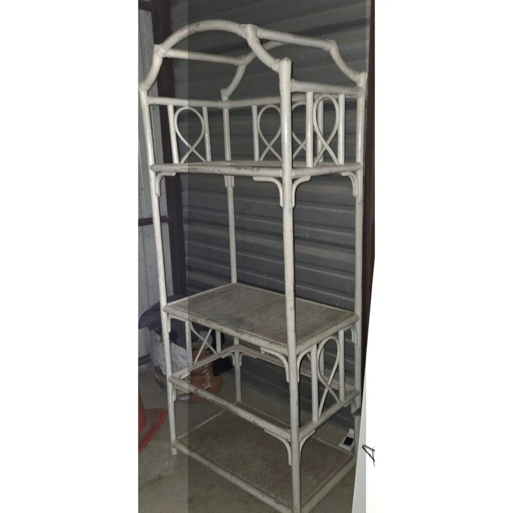 Vintage White Bohemian Rattan  Rack/Shelf